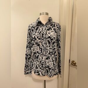 Oscar Floral Black and White Long Sleeve Button Down Shirt